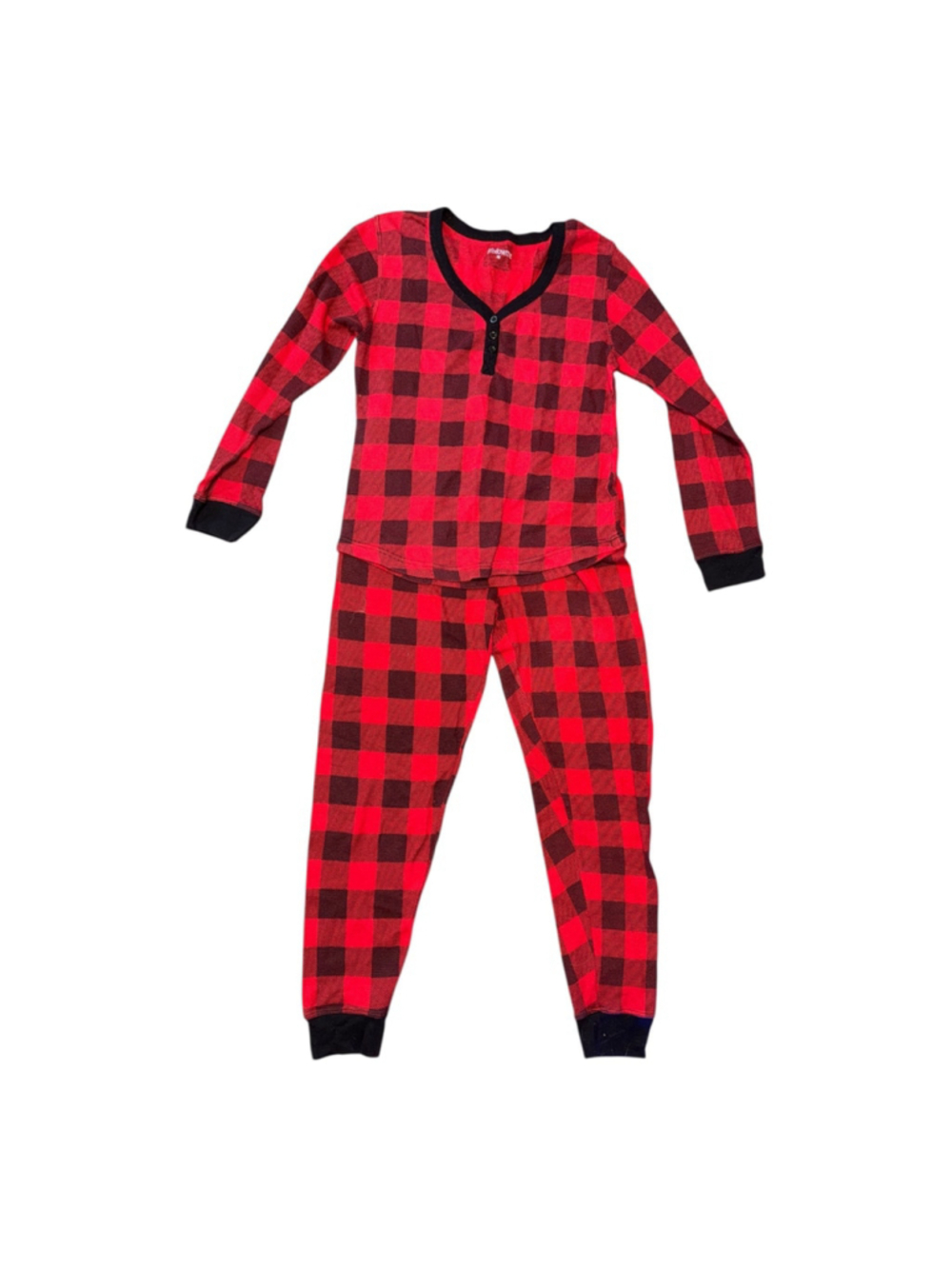 Follow Me Women’s M Red Black Buffalo Plaid Pajama Set Henley Top Jogger Pants